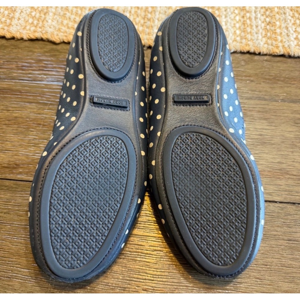Tory Burch Minnie Travel Ballet Flats Navy Blue Polka Dot Leather Logo 7M 6098 - Picture 10 of 10